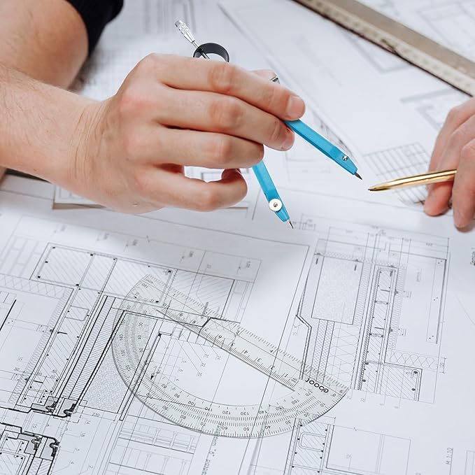 EBOOT Student Geometry Math Set, Metal Drawing Compass and 6 Inch Clear Swing Arm Protractors 180 Degree Math Protractor(Sky Blue)