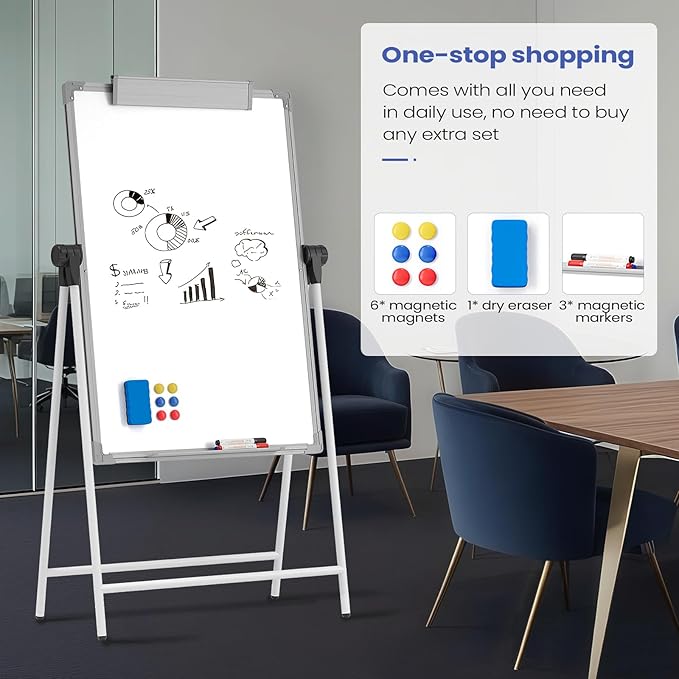 Large Double Sided White Board with Stands, 40" x 28" A-Stand Dry Erase Board Easel, Portable Flip Chart Easel with Height Adjustable Design for Home, School, Office