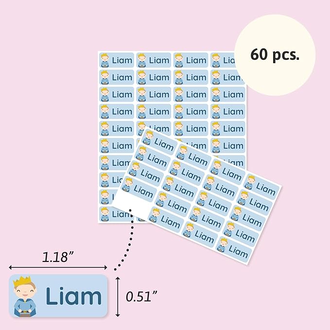 Personalized Name Labels for Kids (60) – Custom Waterproof & Durable Stickers for Clothing, Daycare, Office & School Supplies - Fairytale