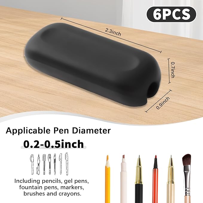 QOUBAI 6 Pcs Silicone Weighted Pencil Grips for Kids Adults Handwriting Aid Improve Penmanship with Autism ADHD Dyspraxia Fine Motor Skills Writing Posture Correction Tools for Classroom (Black)