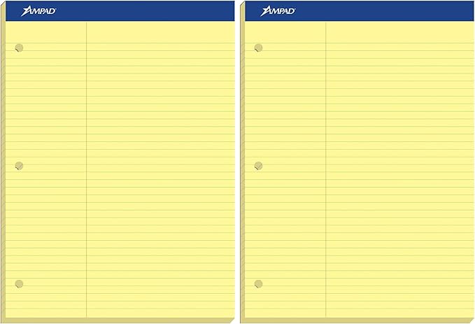 Ampad 20245 Double Sheets Pad, Law Rule, 8 1/2 x 11 3/4, Canary, 100 Sheets (Pack of 2)