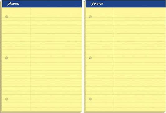 Ampad 20245 Double Sheets Pad, Law Rule, 8 1/2 x 11 3/4, Canary, 100 Sheets (Pack of 2)