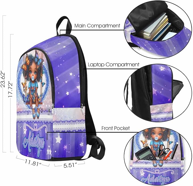 M YESCUSTOM Custom Girls Backpack Lunch Bag Set with Name, Purple Butterfly Personalized Kids Backpack for Girls School Travel Kindergarten Bookbag Pencil Pouch