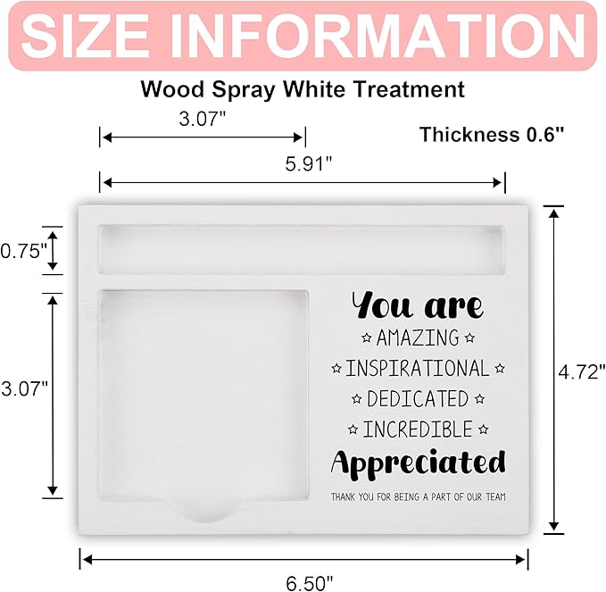 Inspirational Desk Note Holder with Printed Appreciation Message, Thoughtful Gift for Coworkers, Employees, Teachers, Nurses, Office Desk Organizer for Women Men, White Wood Note Pad Tray - FTB313