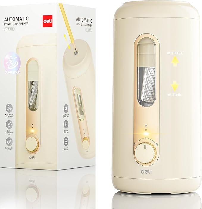 Electric Pencil Sharpener, Fully Automatic Pencil Sharpener for 6.9-10.8mm Colored/Jumbo Pencils, Auto in & Out, Rechargeable Hands-Free Sharpener for Classroom Home Office, Beige
