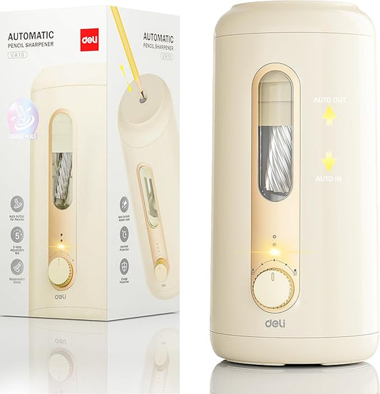 Electric Pencil Sharpener, Fully Automatic Pencil Sharpener for 6.9-10.8mm Colored/Jumbo Pencils, Auto in & Out, Rechargeable Hands-Free Sharpener for Classroom Home Office, Beige