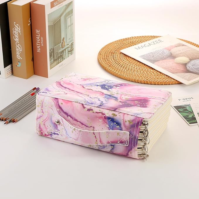 Portable Colored 250 Slots Pencil case Organizer with Printing Pattern for Watercolor Pens or Markers, Pencil Case Organizer for Artist