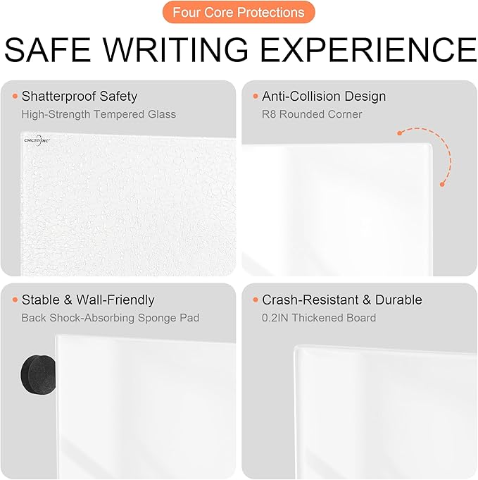 24" x18'' Magnetic Glass Whiteboard, Frameless Wall Mounted Dry Erase Board, Anti Ghosting Scratch Resistant Glass Board for Home Office Classroom with Complete Mounting Accessories
