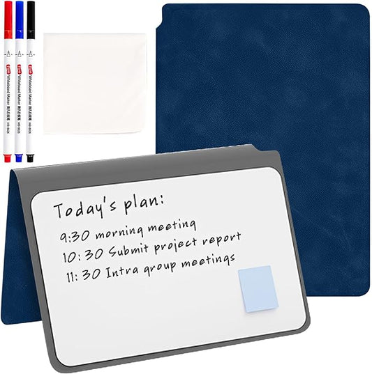 SAYEEC Whiteboard Notebook, Portable Dry Erase Board Fineliner Pens, PU Cover Erasable Handheld White Board Reusable Drawing Notebook Easel Pad for Meeting Business Office School (Navy Blue)