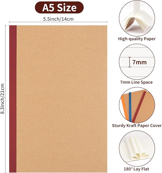 60 Pack Lined Notebook Journals Bulk, 8.3”x 5.5”Kraft Cover Lined Notebooks