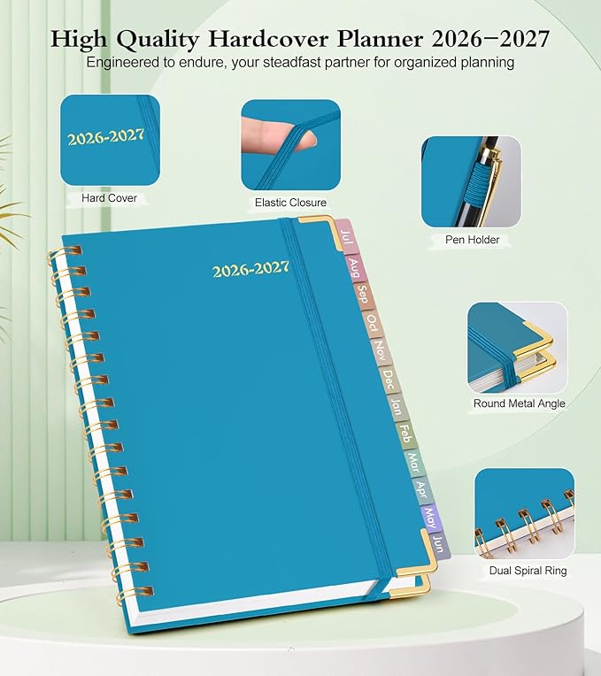 Academic Planner 2026-2027, Hardcover Weekly and Monthly Calendar Planner from July 2026 - June 2027, Daily Agenda Planners with Tabs, College School Organizer for Student Teacher, A4 (8.5" x 11"), Sky Blue