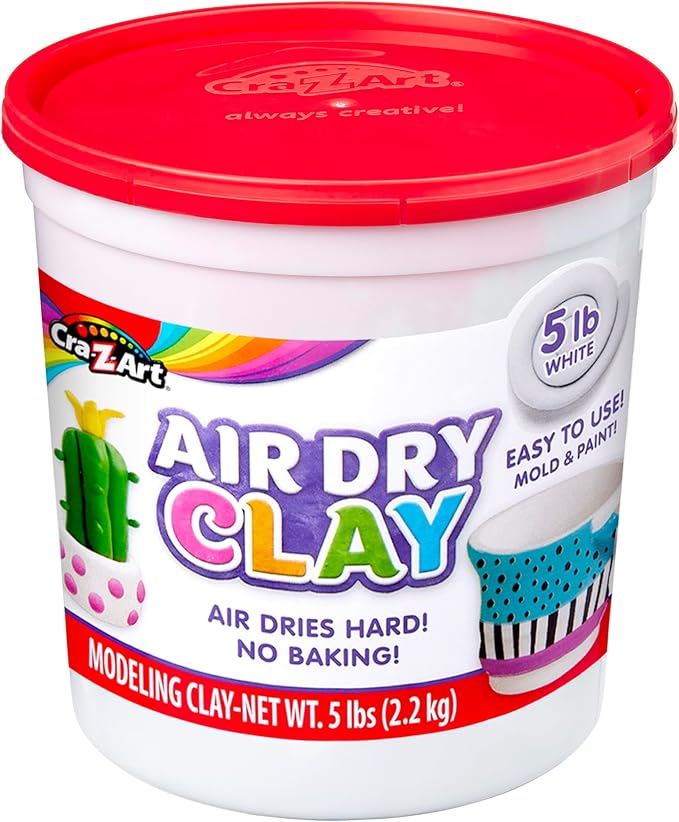 Cra-Z-Art Air Dry Clay - 5lb Bucket Natural White Modeling Clay, Perfect for Sculpting, School Projects, Bulk Class Supplies for Teachers, Day Cares, Camps, Essential for School