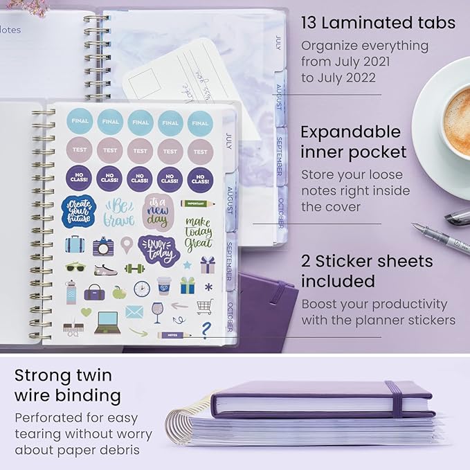 Arteza Academic Planner Bundle, Includes 9 x 7 Inches Planner, 6 x 8 Inches Lined Journal, and 2 Sticker Sheets, Office Supplies and College Essentials for Scheduling and Staying Organized