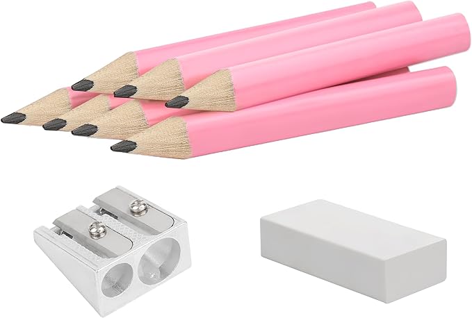 Short Triangular Fat Pencils for Kids Writing and Drawing, 3.5 Inch Fat Pencils for Preschoolers Toddlers Kindergarten with Eraser Sharpener(Pack of 7) (pink)