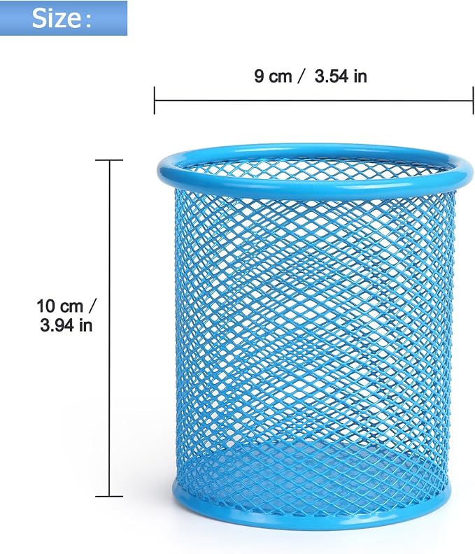 Tamaki Pen Holder Cup for Desk, Wire Mesh Pencil Cup Holder, Blue | Pen Cup for Desk Office Pen Organizer