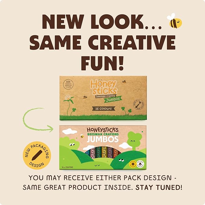 Honeysticks Jumbo Crayons (16 Pack) - Non Toxic Crayons - 100% Pure Beeswax and Food Grade Colors - 16 Bright Colors - Large, Easy to Hold and Use - Preschool Art Supplies for Toddlers/Kids 3-5, 4-8