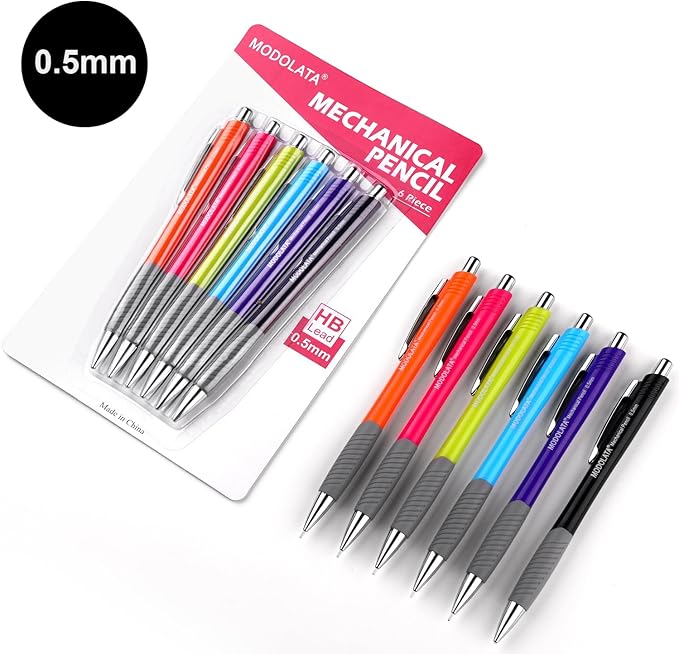0.5MM Mechanical Pencil Set, Lead Pencils 0.5mm for Student and Artist Drawing, Sketching, Drafting, Pack of 6 Pieces