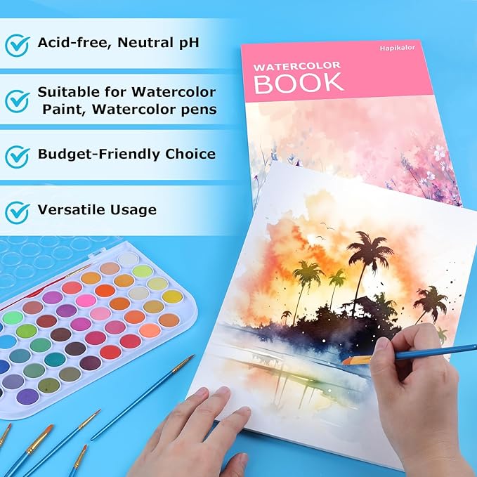 Watercolor Paper Pad 9x12, 140lb/300gsm Cold Press Drawing Paper, 20 Sheets Acid-Free Artist Sketchbook for Wet Media, Gouache & Acrylic, Double Sided Painting Paper (Pink Cover)