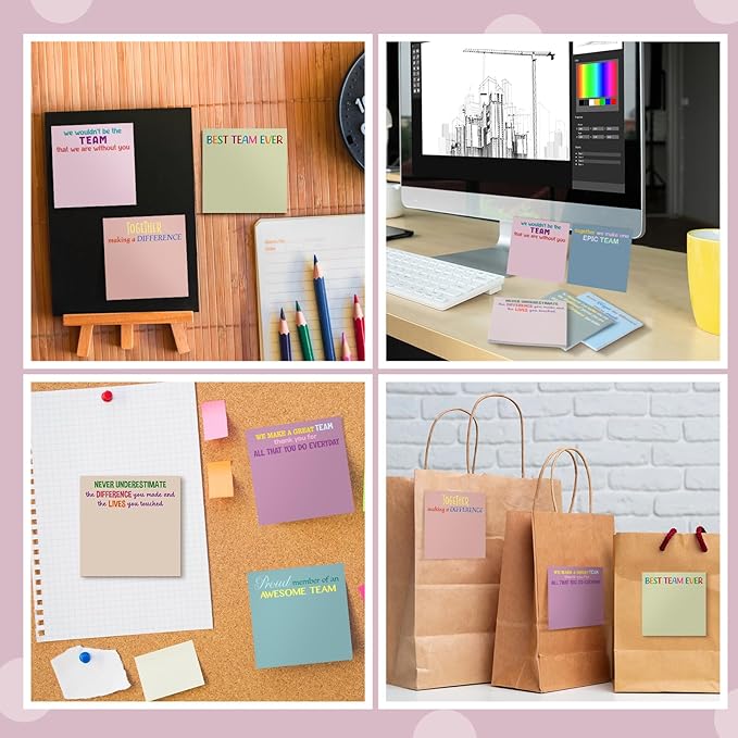 Yinder 24 Pcs Inspirational Sticky Notes Cute Motivational Sticky Notes Pad End of Year Employee Appreciation Gifts Bulk for Teacher Nurse Coworkers Office Supplies 3 x 3'' (Team,Morandi)