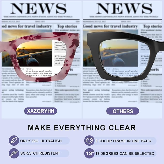 Reading Glasses for Women - 5Pack Square Fashion Readers for Women Blue Light Blocking with Spring Hinge (Mix5, 0.50x)