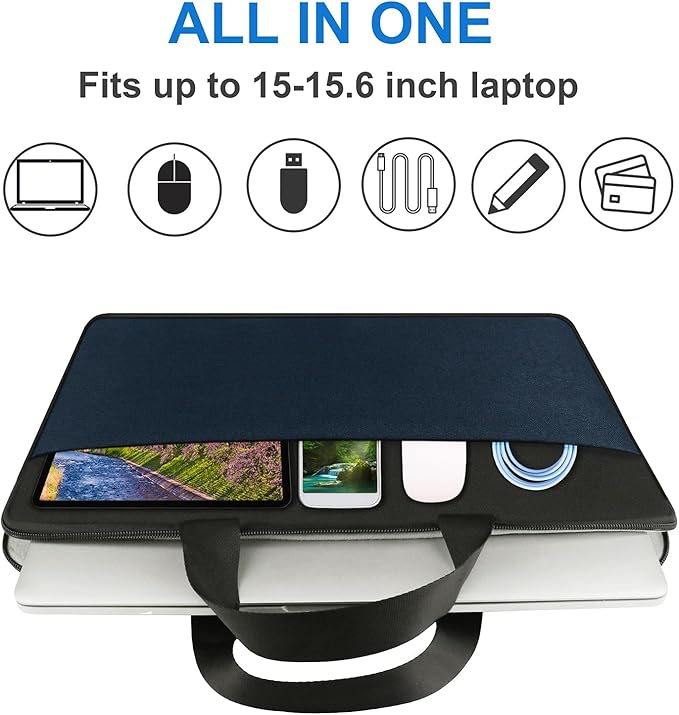 Laptop Sleeve, Travel 15.6 inch Laptop Case Handbag Shockproof Protective Computer Cover Carrying Bag Briefcase for 15" 15.6" HP Asus Acer Dell Lenovo Laptop Notebook Ultrabook, (Black/Deepblue)