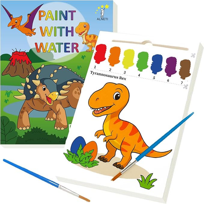 ALNETI Paint with Water Coloring Books for Toddlers - Watercolor Painting Activities for Kids Ages 3-5 5-7 - Dinosaur Arts and Crafts Activity Kit - Dino Gifts for Boys 3 5 4 Year Old - Kid Art Craft