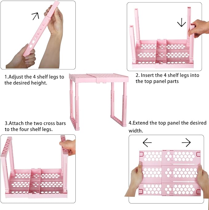 Svartur Locker Shelf Adjustable Height and Width, Pink Locker Organizer for Work, Locker Shelves Stack-able Stand Tools for Gym Locker, Back to School Accessories, Pack of 2
