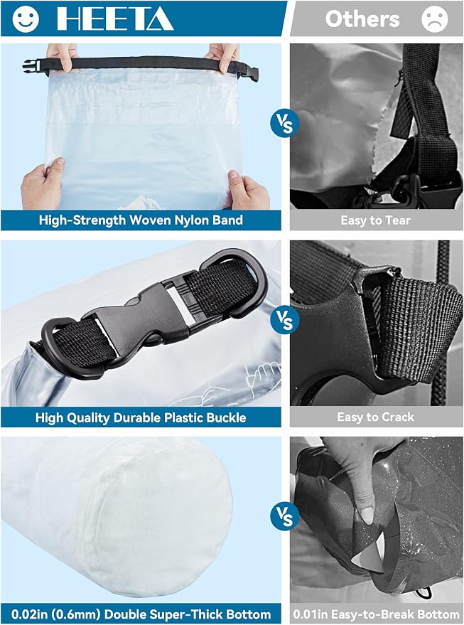 HEETA Dry Bag Waterproof Backpack with Phone Case 5L/10L/20L/30L/40L | Roll Top Lightweight Dry Storage Bag for Women Men, Travel Boating Kayaking Paddle Board Camping Beach Essentials Accessories