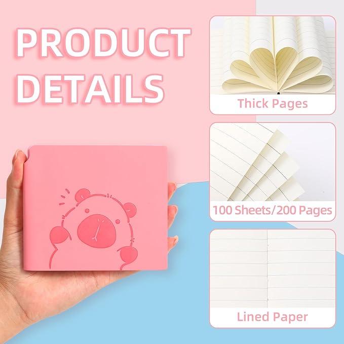 BOBO RABBIT 3 Pack Mini lined Notebooks Pocket Size Journal 200 Pages Small Softcover Leather Cartoon Capybara Cute Journal for Student Note Taking Writing Lay Flat, 3.9"x3.9" Inner(Mini Square)