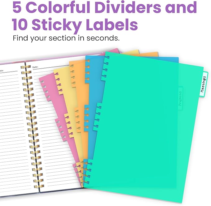ZOTIA Large Spiral Notebooks for Work 5 Subject with Removable Dividers