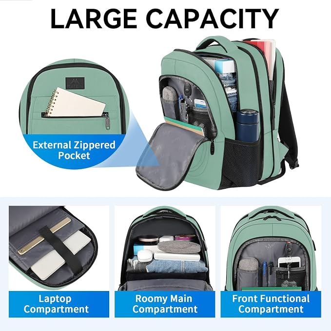 MATEIN Laptop Backpack for Girls Teen, Expandable School Backpack 15.6 inch | Anti Theft, Slim, Water Resistant Polyester, College Bookbag for Women Men, Computer Bag Gifts for Travel, Cyan