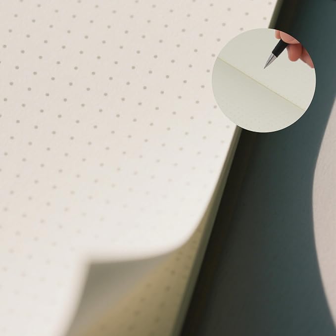 A5 Dotted Notebook - Leather Hardcover, 192 Pages Thick Paper, Elastic Band & Inner Pocket for Creative Planning, Sketching, & Daily Notes(Green)