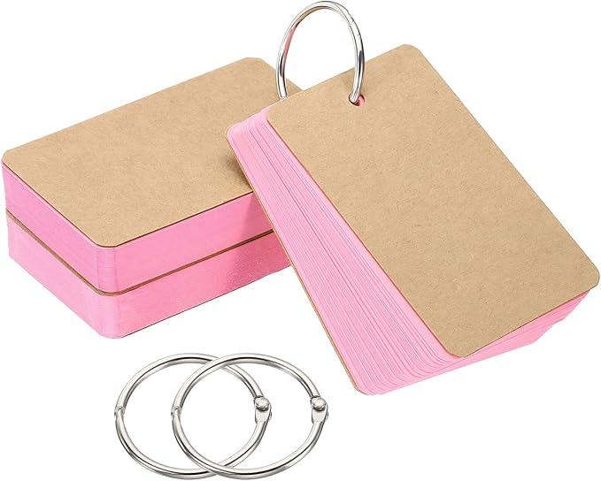 PATIKIL Blank Index Cards with Ring, 150Pcs Colored Blank Flash Card 3.5" x 2" Note Card Study Card for Memory Learning Studying Office Supplies, Pink
