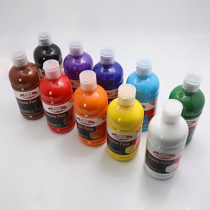 Easy Playhouse 10 Pack 16oz Washable Tempera Paints for Kids, Non-Toxic and Vibrant Colors, Ideal for School Projects, Arts, Crafts, and Creative Activities, Safe Art Supplies Set