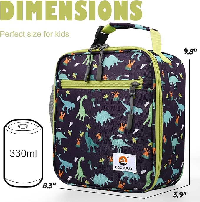 CaCTOUR Lunch Box Kids,Premium Insulated Lunch Bag for Girls Boys,Soft Bag Mini Cooler Back to School Thermal Reusable Lunch Bag for Work School Picnic (Dino)