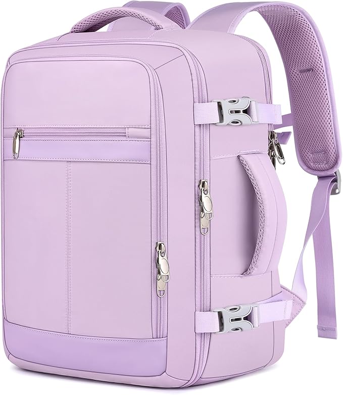 EZUOLA Travel Backpack for Women, 25L Carry On Backpack Airline Approved,Personal Item Travel Bag,Bookbag for College Essentials,Lightweight Work Back pack for Weekend Business,Gifts Purple