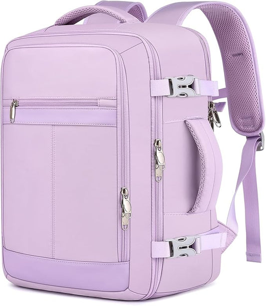 EZUOLA Travel Backpack for Women, 25L Carry On Backpack Airline Approved,Personal Item Travel Bag,Bookbag for College Essentials,Lightweight Work Back pack for Weekend Business,Gifts Purple