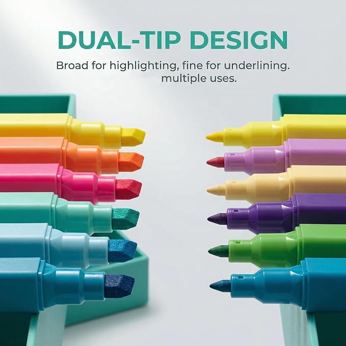 konket 12Pcs Dual Tip Highlighters, Pastel highlighters Quick Dry, Aesthetic Cute Markers, for Journaling Accessories School Supplies and Nurse Office (Macaron)