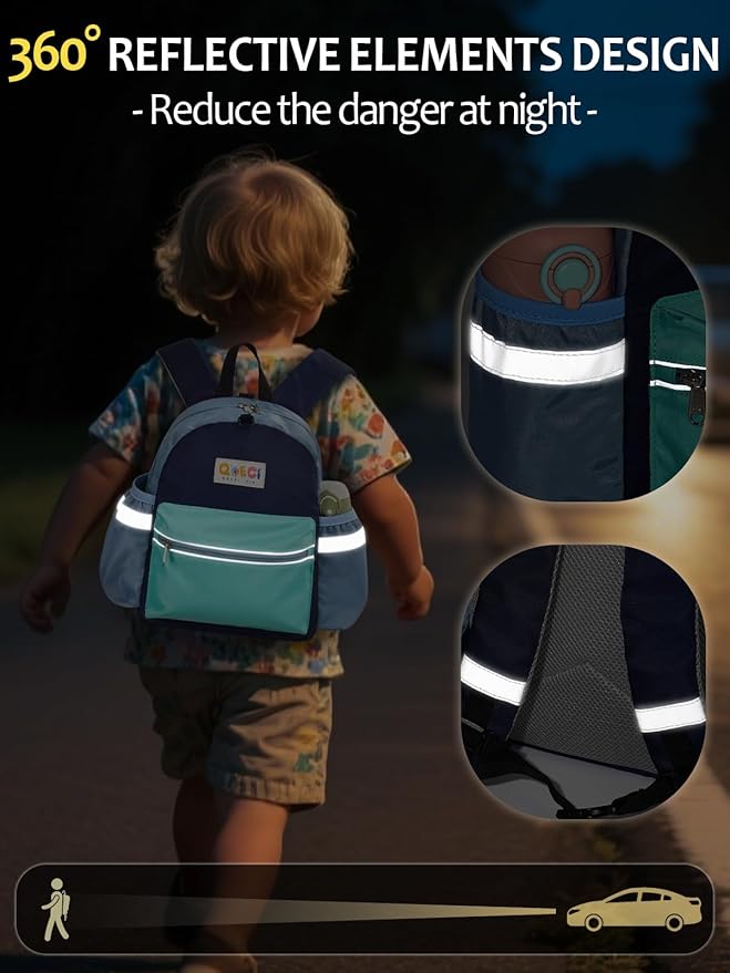 Toddler Backpack with Leash for Boys Girls Kids Kindergarten Nursery, 11” Baby Leash Backpack with Reflective, Toddler Bookbag with Anti-Lost Harness for Walking, Mint Blue