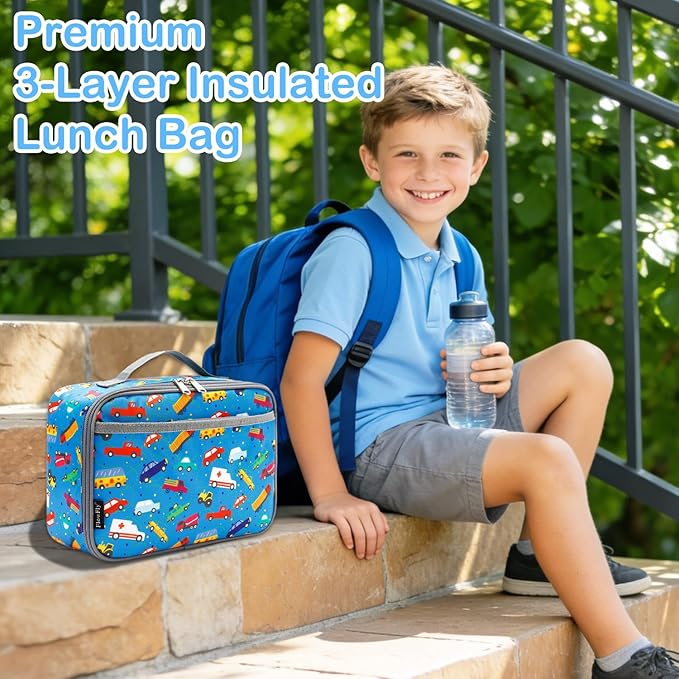 FlowFly Kids Lunch box Insulated Soft Bag Mini Cooler Back to School Thermal Meal Tote Kit for Girls, Boys, Car