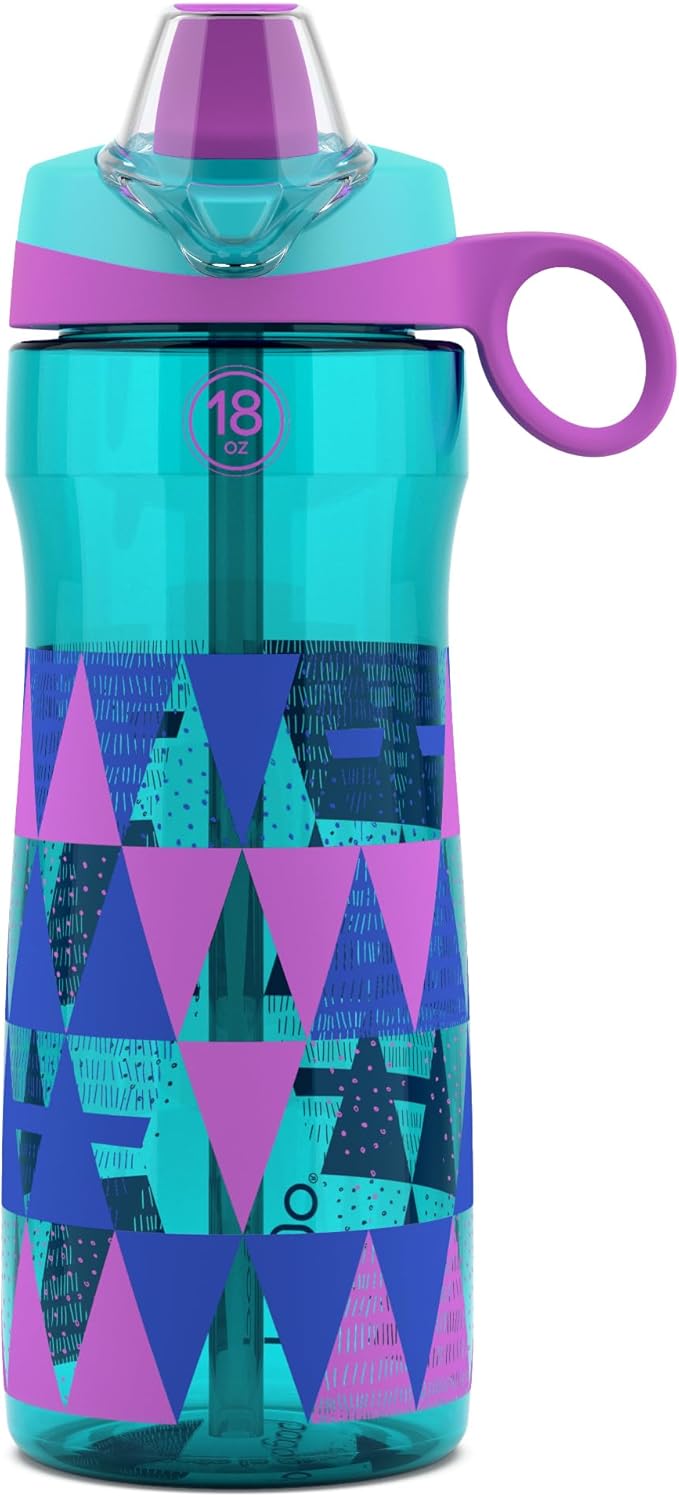 Pogo 18oz Plastic Water Bottle with Straw Lid with Carry Handle, Reusable, BPA Free, Dishwasher Safe, Perfect for Travel, School, Outdoors, and Gym