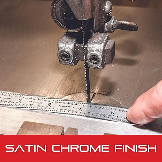 Starrett Spring Tempered Steel Rule with Satin Chrome Finish, Quick Reading, and Inch Graduation - 2" Length, 4R Graduation Type, 3/64" Thickness - C604R-2