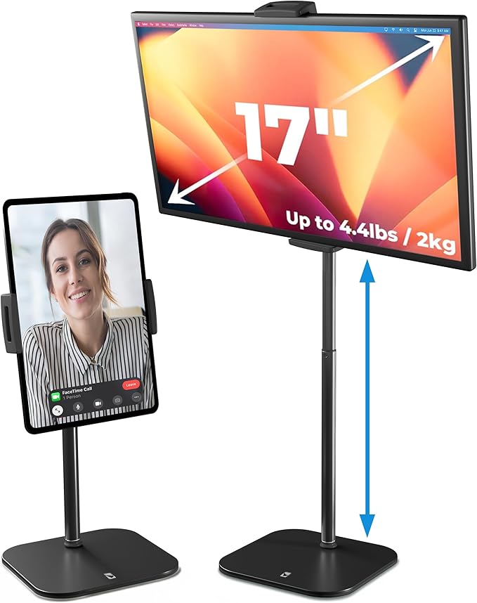 COOPER TabStand, 20" Tall iPad Stand for Desk, Portable Monitor Holder up to 17" Holds 4.4lb, Desktop Tablet Stand, Tablet Mount, Apple iPad Holder for Desk, for Samsung, Kindle, Fire (Night Black)