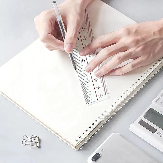 Ruler 12 inch, Clear Plastic 12 inch Ruler, Apply to Rulers for Kids and Office Use Measuring Tools, Transparent Metric Straight with Inches and Centimeters, Ruler Set Pack of 2