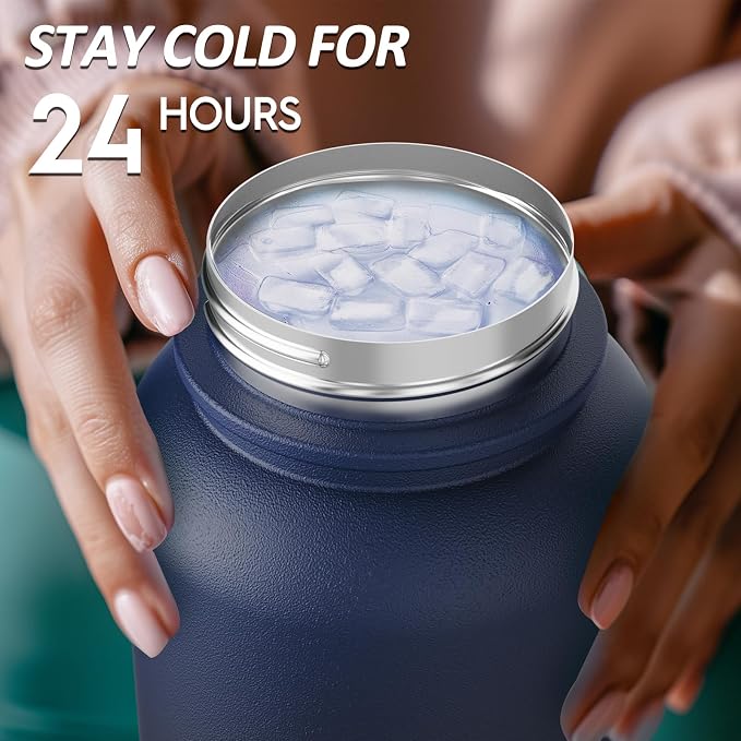 Navigate 40oz Insulated Water Bottle for Sports, Keep Cold 24H | 2-in-1 Spout and Handle Lids, Double Leak-Proof, 18/8 Stainless Steel, BPA-Free, Wide Mouth for Hiking,Blue to Black