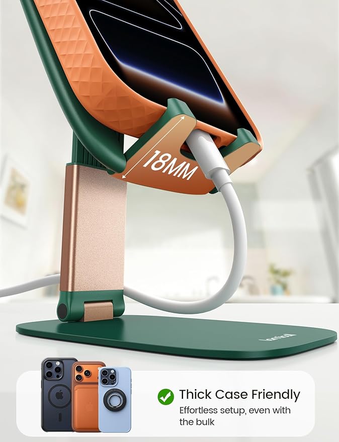 Lamicall Ultra-Thin Cell Phone Holder, Green Office Desk Accessories for iPhone Stand, Gifts for Fathers Day Teen Boys Girls Adults Women Men Grandkids, Workspace Desk Organizer, Green Office Decor