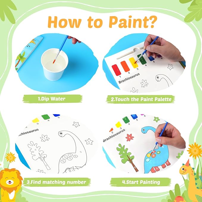 Water Coloring Books for Toddlers - Watercolor Paint Book Drawing Art Paper for Kids Mess Free Craft Supplies kit Toy for Age 3 4 5 6 Valentines Birthday Gift(Dinosaur,Animals)