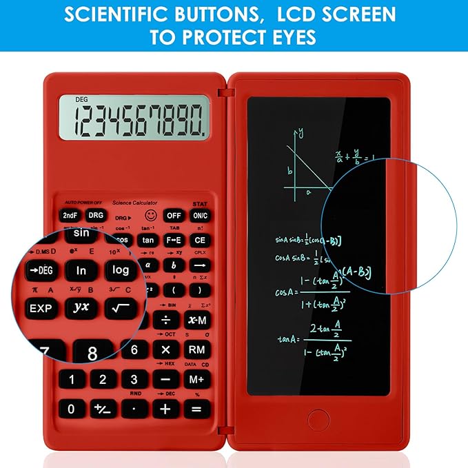 IPepul Scientific Calculators for Students, Red Math Calculator with Notepad,10-Digit Large Screen, Classroom Must Haves for Middle High School Supplies & College (Red)