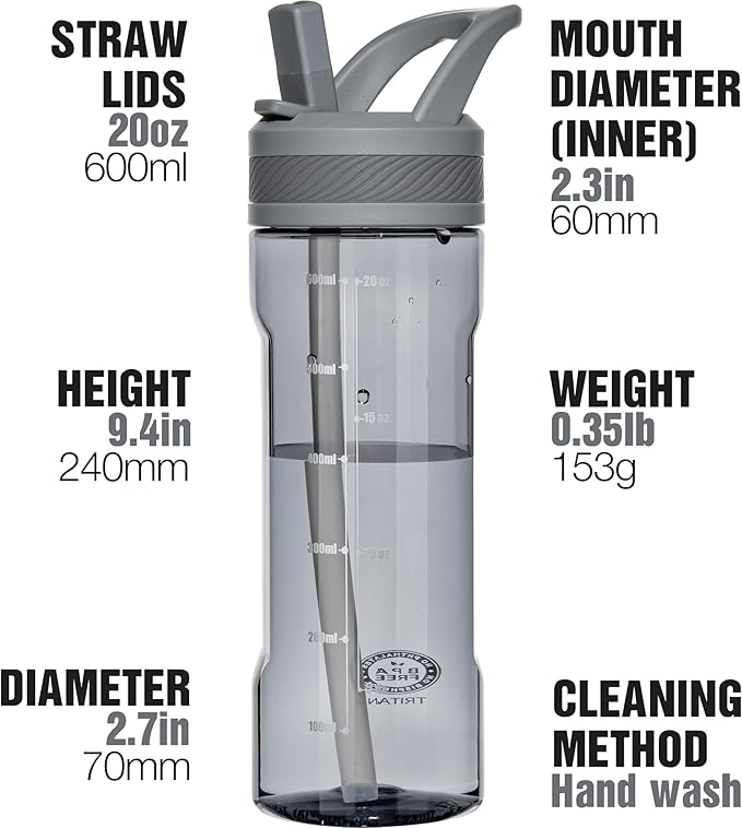 OLDLEY 20oz Kids Water Bottle with Straw, BPA-Free Tritan Water Bottle for School, Leakproof Clear Water Bottle with One Click Open, Measurement Scale, Cup Holder Friendly for Boys Girls,Grey