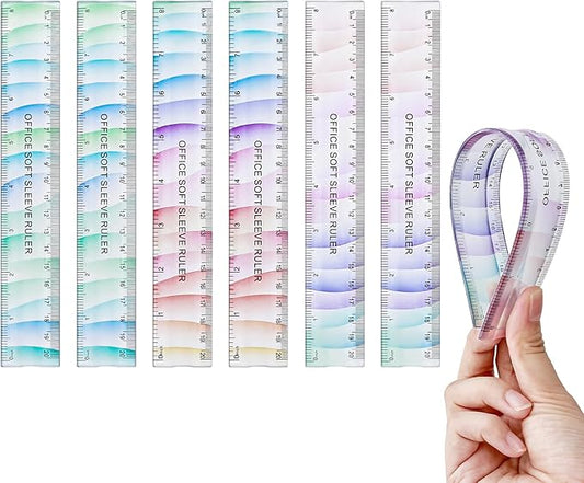 BAYTORY 6Pcs Flexible Plastic Ruler 20 cm /8 Inch, Plastic Ruler for School, Transparent Assorted Color Rulers with Inches and Centimeters, Soft Bendable Rulers for School & Office (20 cm / 8 Inch)